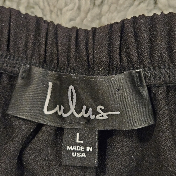 Lulu's SZ L Black Bright & Breezy Tie Front Culotte Wide Leg Side Slit Pants - Picture 4 of 14